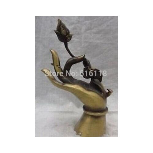 8" China Pure Bronze Buddhism Sculpture Tibetan Lotus Buddha Hand Statu