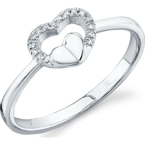 Diamond Ring 10k White Gold Open Pave Double Heart Love Womens Cocktail 0.04ct