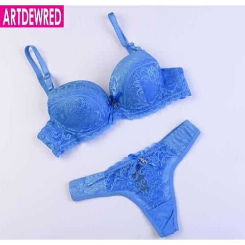 ARTDEWRED Brand 32-38 B Cup Sexy Lace Bralet Women Push Up Bra Sets Print Bra And Panty French Romantic Intimate Underwear Set