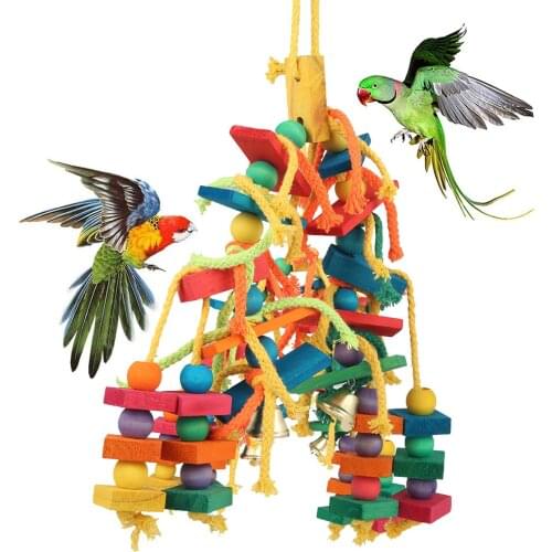 Colorful Parrot Chew Toys Natural Wooden Birds Perch Hanging Chewing Swings Cage Toy Pet Bird Climbing Ladder Game Supplies