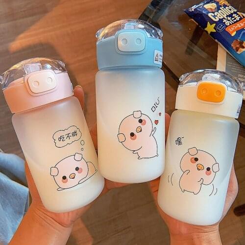 Creative Cute Cartoon Pig Straw Glass High Color Portable Frosting Cup Small and Lovely Student Water Cup