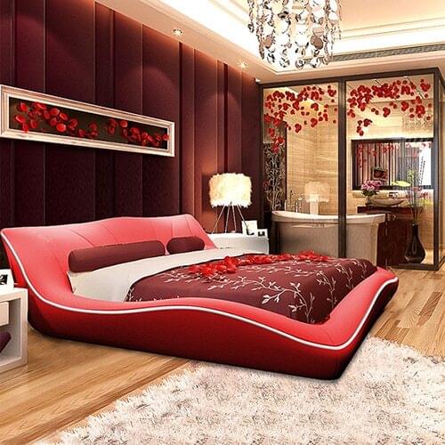 Modern design Bed artificial leather wood bedroom furniture 200 x 180cm red and black
