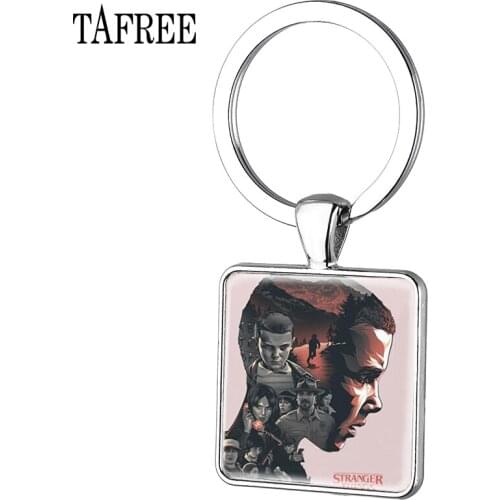 TAFREE Stranger Things Square Keychain JW Org Art Picture Glass Cabochon Dome Keychain Trousseau jewelry QF156