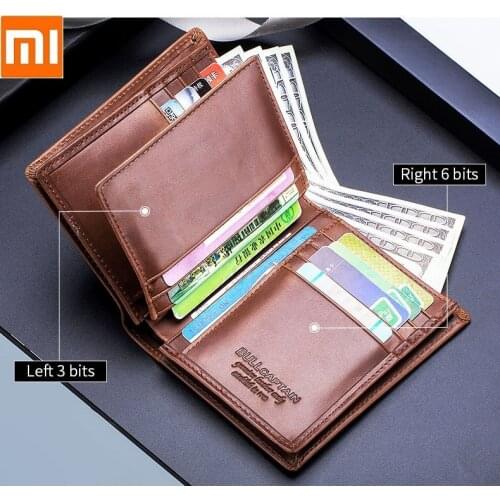 Xiaomi Mens short anti-theft brush wallet Genuine leather multi-card slot Cowhide Thick wallet Coin Purse