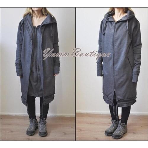 Original Design / Asymmetric Overlong Oversized Gotham City Raw Cut Seam Detail Hoodie Zipped Side Pockets