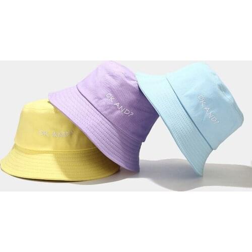 New Macaron Color Bucket Hat Mens Fashion Fisherman Hat Womens Summer Panama OK AND Embroidery Sun Protection Cap Lovers Hat