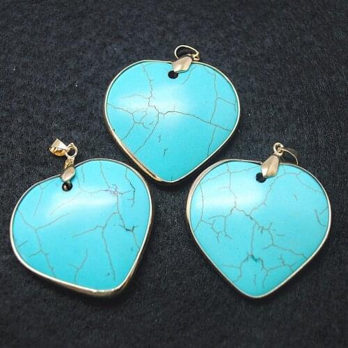 1pc blue turquoise stone pendants size 40mm heart shape for women pendants making accessories lovely jewelry findings howlite