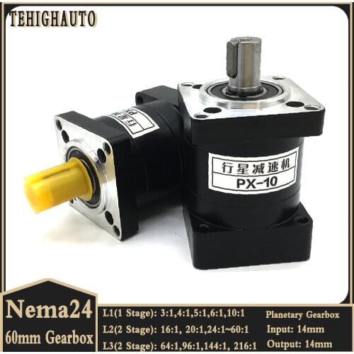 60MM Step-down Gearbox for Servo Motor Nema24 Speed Reducer Ratio 3/1,5/1,10/1~60/1 Servo Motor Brushless Planetary Gearbox Gear