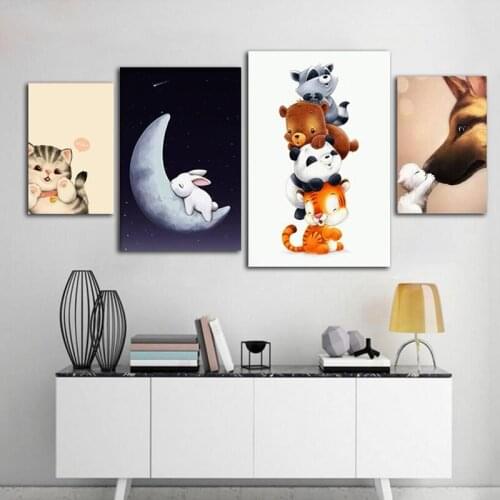 Nordic Poster Minimalist Cute Cartoon Cat Animal Painting No Frame Canvas Wall Art Picture for Childrens Room Decoration