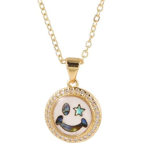 ZHINI Simple Smiley Face Gold Color Pendant Necklaces for Women Luxury Cubic Zirconia Clavicle Chain Necklaces Fashion Jewelry