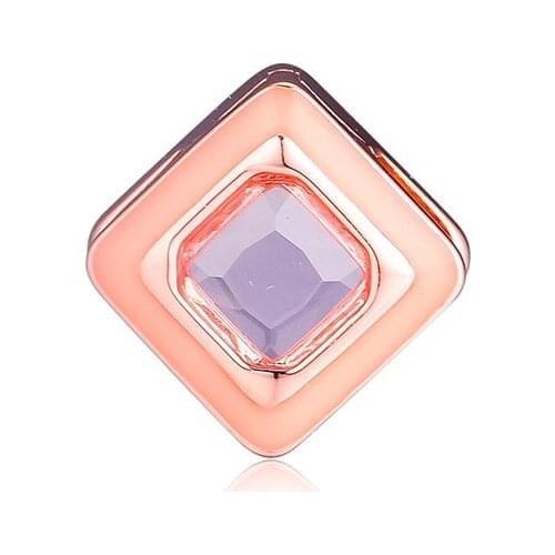 Reflexions Sparkling Pink Square Clip Rose Golden Jewelry Charm Beads for Belt Bracelets Women Reflexions DIY Jewelry Making