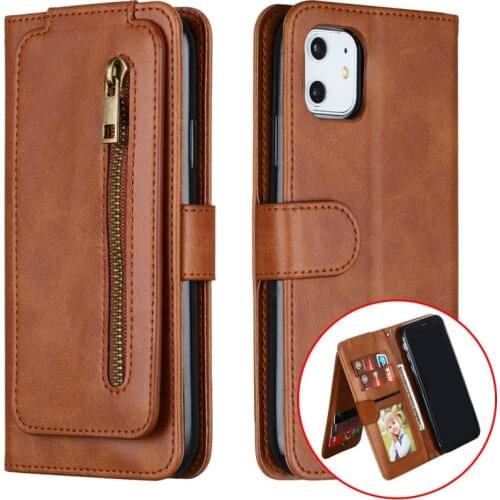 Luxury Flip Leather Zipper Wallet Case For iPhone 12 11 Pro XS Max XR X SE 2020 8 7 6S 6 Plus Card Holder Phone Bags Cover Coque