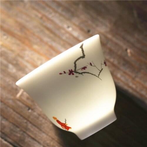 Hand-painted Plum Blossom Pattern Teacups Matte White Porcelain Water Cups Japanese Zen Kung Fu High Quality Tea Set Tea Bowl