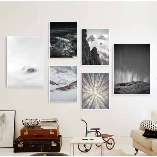 Snow Mountain Top Cloud a Mist Mood Atmosphere Real Shot Photography Decor Painting Home Dector Bedroom Background Wall