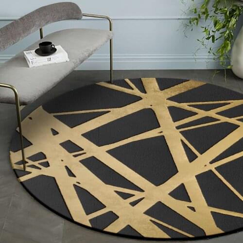 Modern Minimalist Black Background Golden Cross Line Printing Round Rug Non-slip Fabric Living Room Table Mat