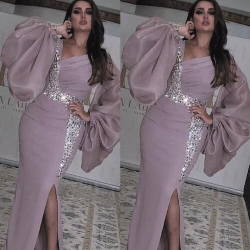 SuperKimJo Arabic Evening Dresses Long Sleeve Beaded Purple Modest Elegant Formal Evening Gown 2021 Vestidos Formales