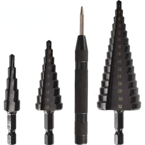3pc HSS Titanium Drill Bit 4-12 4-20 4-32mm Drilling Power Tools Metal High Speed Steel Wood Hole Cutter Cone Drill Center Punch
