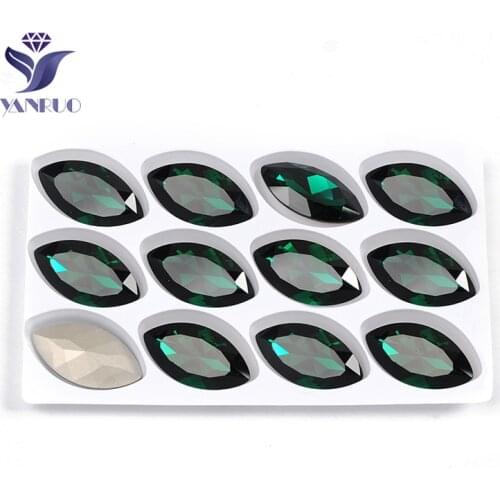 YANRUO 4227 Navette Emerald 17x32mm Green Pointback Stones Shiny Horse Eyes Gems Stones Deor Garment Jacket Dance Dress