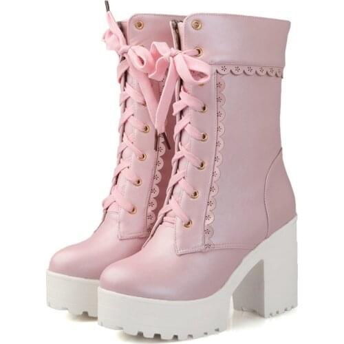 Japanese Lolita Boots Fluffy Round Toe Kawaii Anime Cosplay Women Shoes Lolita Ankle Boots Warm Loli Boot Plus Size