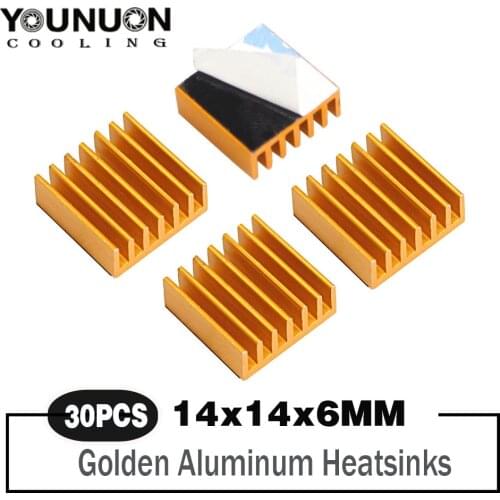 YOUNUON 30pcs 14x14x6mm Golden Aluminum Heatsink 14mm x 6mm Chip CPU GPU VGA RAM LED IC Heat sink Radiator with 3M Tape