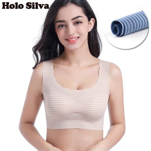 Wire Free Push Up Removable Padded Bra For Women Seamless Push Up Bra Plus Size 90D 95CD Sleeping Stripe Vset Brassiere S M L XL