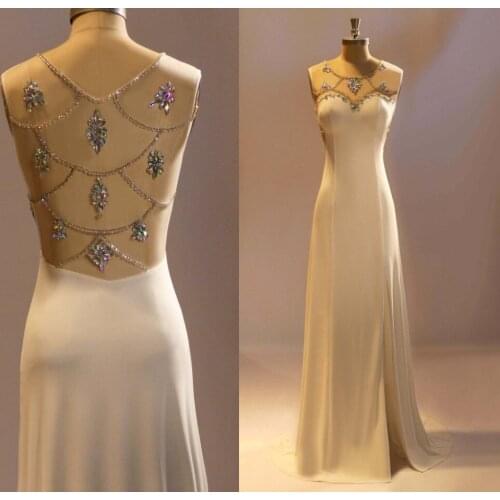 Sexy vestidos de festas robe de soiree 2019 Real Photos Formal Evening Dresses Floor Length Beads Back Cheap Party prom Dress