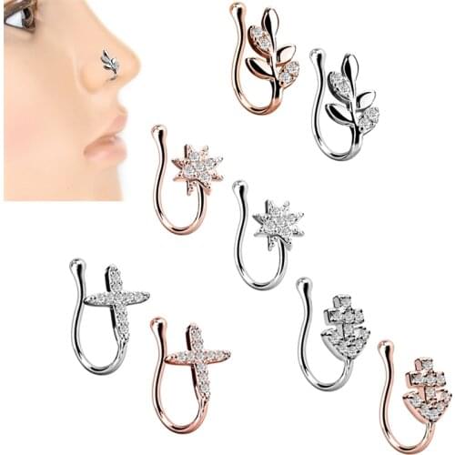 1PC Amazing Fashion Stainless Steel 5 Style Rose Gold Nose Clip Noseclip Fake Nose Ring Faux Piercing Fake Septum Body Jewelry