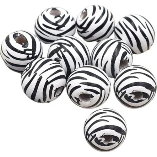 10Pcs Chequer Beads New Simple Popular Round Check Printed Beads DIY Wood Beads Colorful DIY Accessories