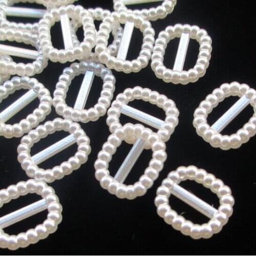 100pcs/lot Pure White Pearl Square Buckle Invitation Ribbon Slider For DIY Clothes Decoration Accessories