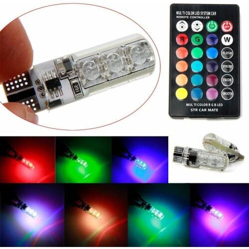 2pcs T10 5050 6SMD RGB Remote Control Led Car Light Bulb Clearance Lights Multicolor W5w 501 Side Light Lamp Bulbs