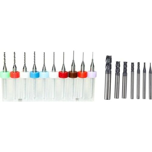 Promotion! 10 Pcs 0.3mm-1.2mm PCB Print Circuit Board Tip Spiral Flute Carbide Micro-Drill Bits with 7Pcs 4 Flutes End Mill Set