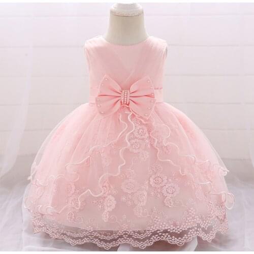 Baby Girl Beading White Lace Tulle Christening Princess Toddler Birthday Party Ball Gown Dress Newborn Children Baptism 1 Year