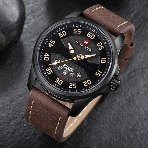 Brand NAVIFORCE Fashion Casual Watches for Men Military Sport Quartz Calendar Clock Leather Band 3ATM Waterproof Male WristWatch