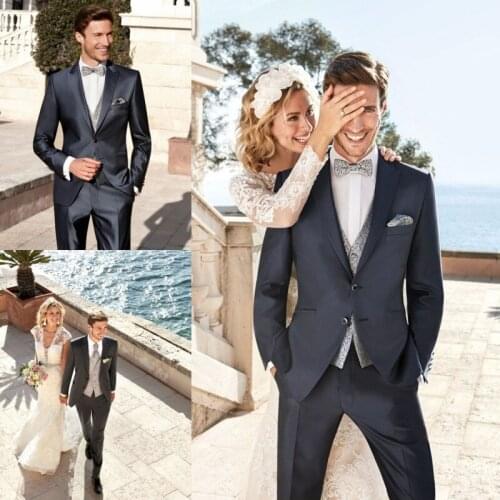 Handesome Grooms Men Tuxedos Peaked Lapel 2 Pieces Set (Blazer + Pants) Wedding Marriage Groomsmen Custom Made Jacket