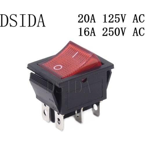 KCD4 Rocker Switch 25*31mm Power Switch With Red Light ON-OFF 2 Position 6 Pins 16A 250VAC/ 20A 125VAC Ship Type Switch