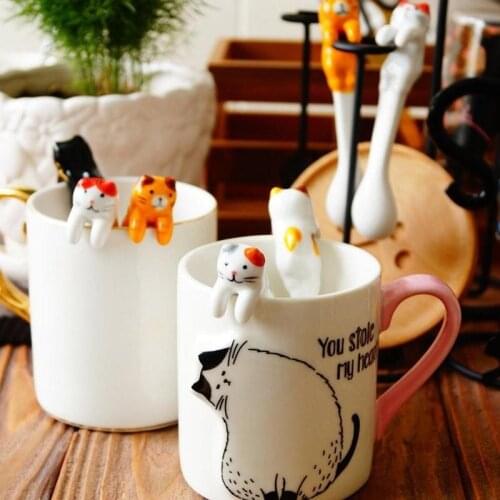 Ceramic Cat Animal Spoon Hanging Coffee Dessert Spoon Unique Ice Cream Flatware Kitchen Tool Novelty Gift Hot Sale 2021