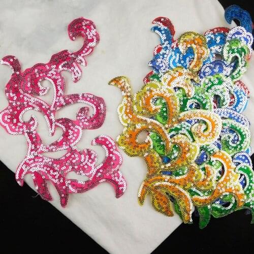 2Pcs Flower Sequins Iron On Collar Patches Applique For Evening Dress Diy Performance Clothes Decoration Sew On Accessories