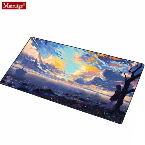 Landscape Sky Trees Anime Girl Coast Water LED Mousepad RGB Glow Anime XXL Large Mouse Pad 90x40cm Desk Pad Custom Mouse Carpet