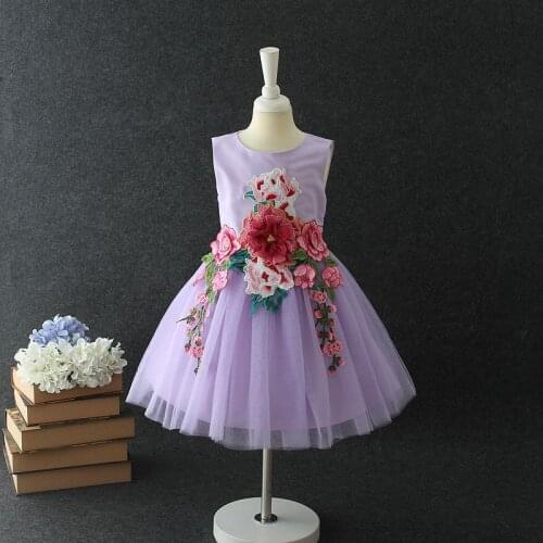 Summer 2021 Kids Dresses for Girls Purple Appliques Girl Vestido Festa Infantil 3 4 6 8 10 12 Years Old Girls Clothes 184044S