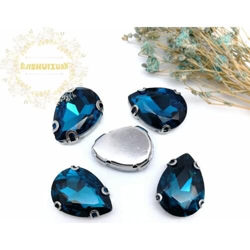 Best-selling!Peacock blue Water drop shape Glass Crystal sew on rhinestones with D-SHAPE claw Diy Wedding dress and Shoe