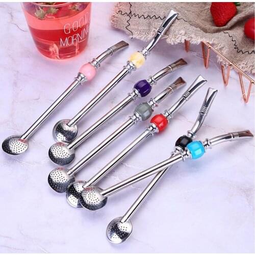 Straw Spoon Creative Durable Stainless Steel Multifunctional Drinking Ladle for Home