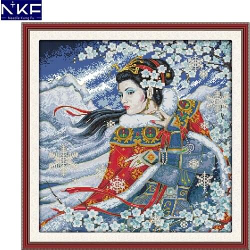 NKF The beauty in snow night figure style needlepoint embroidery kits counted cross stitch sets for home decoration
