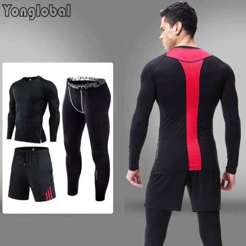 2021 New 3pcs Mens Sports Clothes Tights Fashion T-shirts Tracksuit Winter Training Jogging Man Trouser Male Set Running Wear