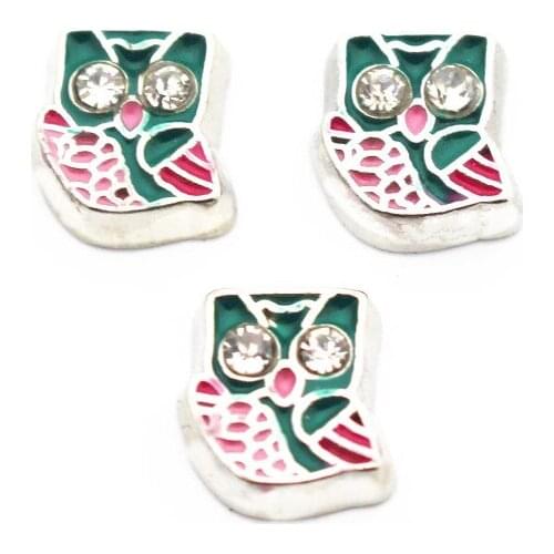 Wholesale 10pcs/lot Crystal cute owl floating charms Alloy charms living glass memory lockets diy Accessory jewelry