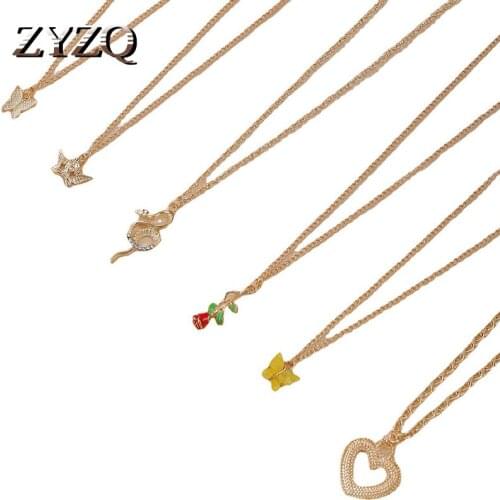 ZYZQ 2021 Fashion Love Butterfly Pendant Necklace For Women Simple Temperament 6 Clavicle Chain Necklaces Set Luxury Jewelry