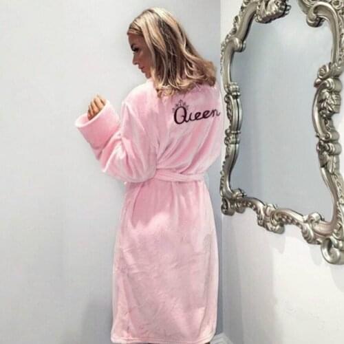 Christmas Queen Letter Flannel Winter Warm Sleep Robes Fluffy Pajama Sets Womens Long Bath Robe Bathrobe Dressing Gown Robes