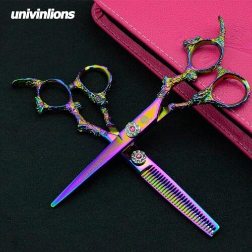 5.5/6" univinlions pink razor cut hairdressing scissors professional hair scissors barber shop supplies thinning rainbow shears