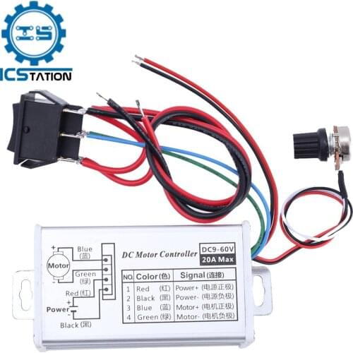 PWM DC Motor Speed Controller Max 20A 9V 12V 24V 36V 48V 60V Motor Driver Switch PWM Controller Module Forward and Reverse