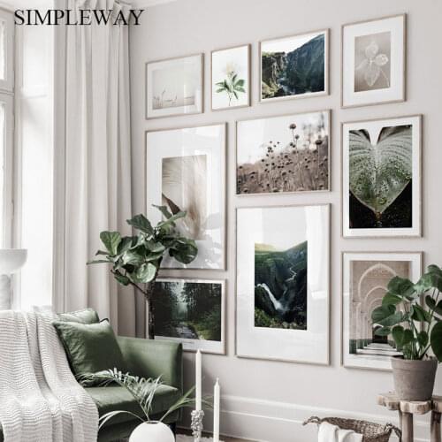 Scandinavian Landscape Canvas Print Painting Nature Mountain Plant Leaf Picture Nordic Wall Art Poster Modern Living Room Decor