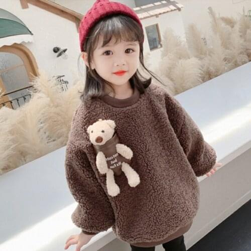 Girls' Hoodies Sweatshirts Kids Underwear 2021 Lovely Plus Velvet Thicken Warm Winter Autumn Cotton Tops Fleece Childrens Cloth
